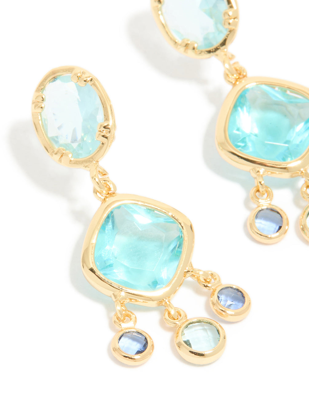 Gold Plated & Blue Cubic Zirconia Stud Drop Earrings