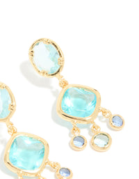 Gold Plated & Blue Cubic Zirconia Stud Drop Earrings - link has visual effect only