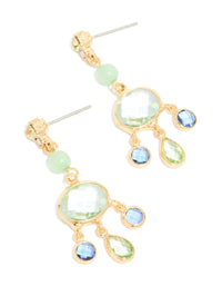 Gold Plated Green & Blue Cubic Zirconia Drop Earrings - link has visual effect only