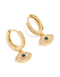 Gold Plated Cubic Zirconia Evil Eye Huggie Drop Earrings - link has visual effect only