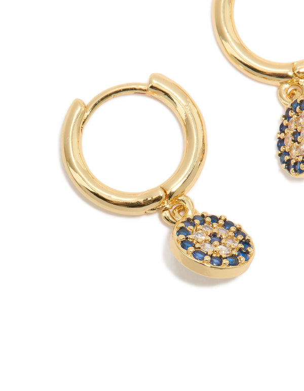 Gold Plated Cubic Zirconia Evil Eye Circle Huggie Earrings