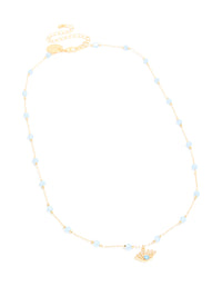 Gold Plated Blue Beaded & Evil Eye Pendant Necklace - link has visual effect only
