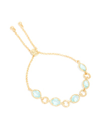 Gold Plated Aqua Cubic Zirconia Large Toggle Bracelet - link has visual effect only