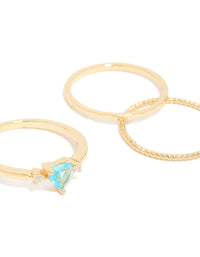 Gold Plated Blue Cubic Zirconia & Bubble Rings 5-Pack - link has visual effect only