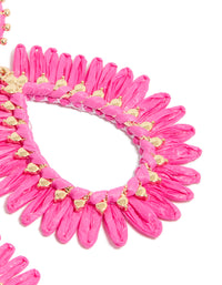 Gold Hot Pink Raffia Oval Drop Earrings - link has visual effect only