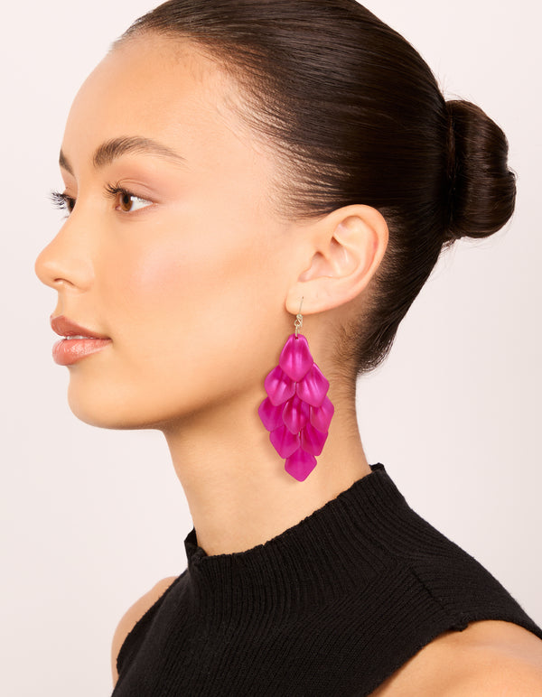 Fuchsia Pink Coated Metal Petal Drop Earrings