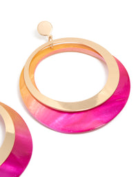 Highlighting gold two tone pink shell open disc drop earrings with ocean details in a post detail view - link has visual effect only