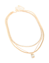 Gold Diamante & Snake Chain Layered Necklace - link has visual effect only