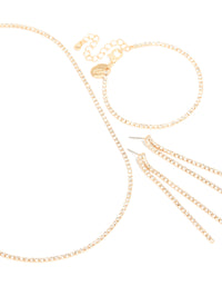 Gold Diamante Tennis Bracelet, Earrings & Necklace Pack - link has visual effect only