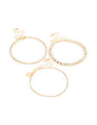 Gold Diamante Tennis  Bracelets 3-Pack - link has visual effect only