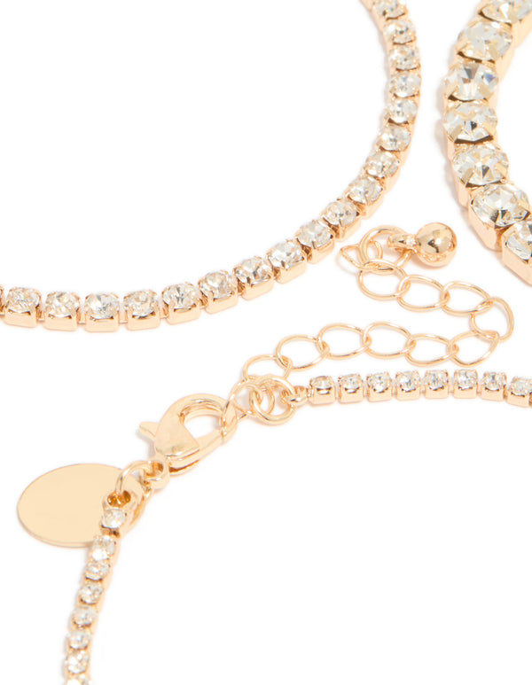 Gold Diamante Tennis  Bracelets 3-Pack