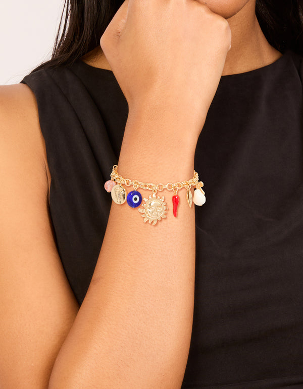 Gold Evil Eye & Chilli Charm Bracelet