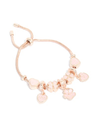 Rose Gold Flower & Heart Charm Toggle Bracelet - link has visual effect only