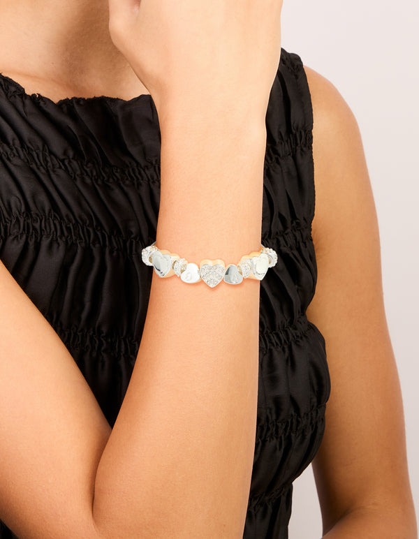 Silver Diamante Heart Charm Toggle Bracelet