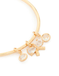Gold Cubic Zirconia Bow Charm Toggle Bangle - link has visual effect only