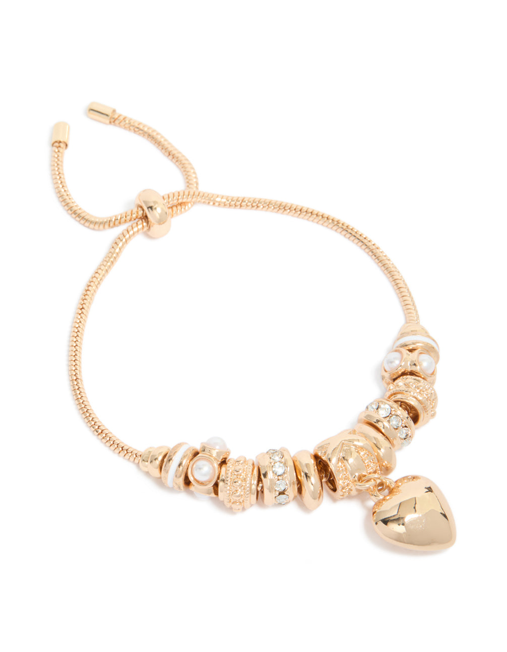 Gold Heart & Pearl Charm Toggle Bracelet