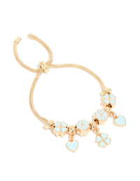 Gold Blue Clover & Heart Charm Toggle Bracelet - link has visual effect only
