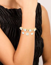 Gold Blue Clover & Heart Charm Toggle Bracelet - link has visual effect only