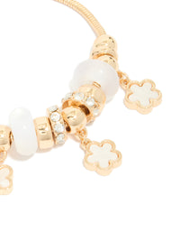 Gold White Flower Charm Trio Toggle Bracelet - link has visual effect only