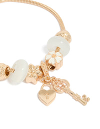 Gold Key & Lock Charm Toggle Bracelet - link has visual effect only