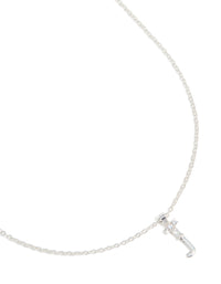 Silver Plated Thin Cubic Zirconia Letter J Necklace - link has visual effect only