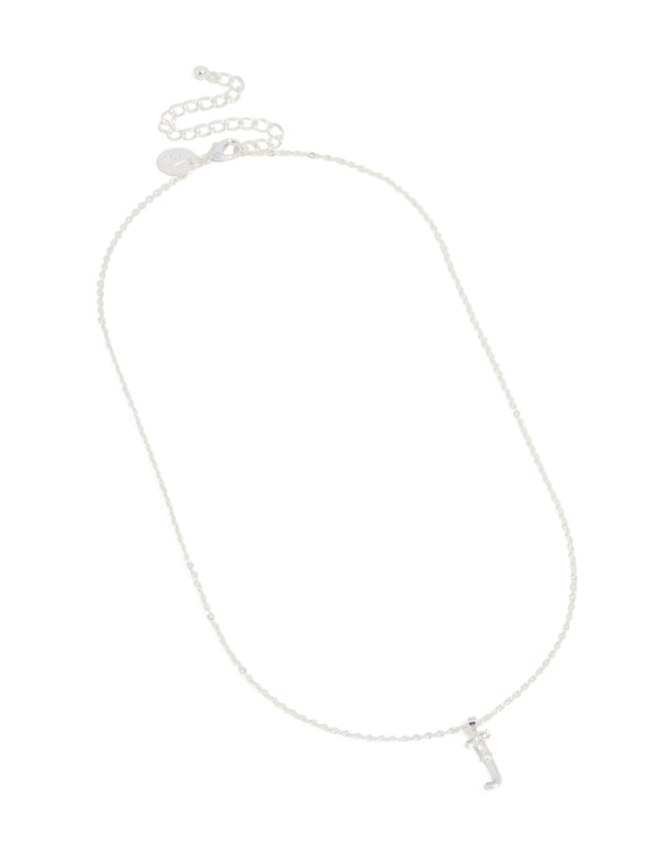 Silver Plated Thin Cubic Zirconia Letter J Necklace