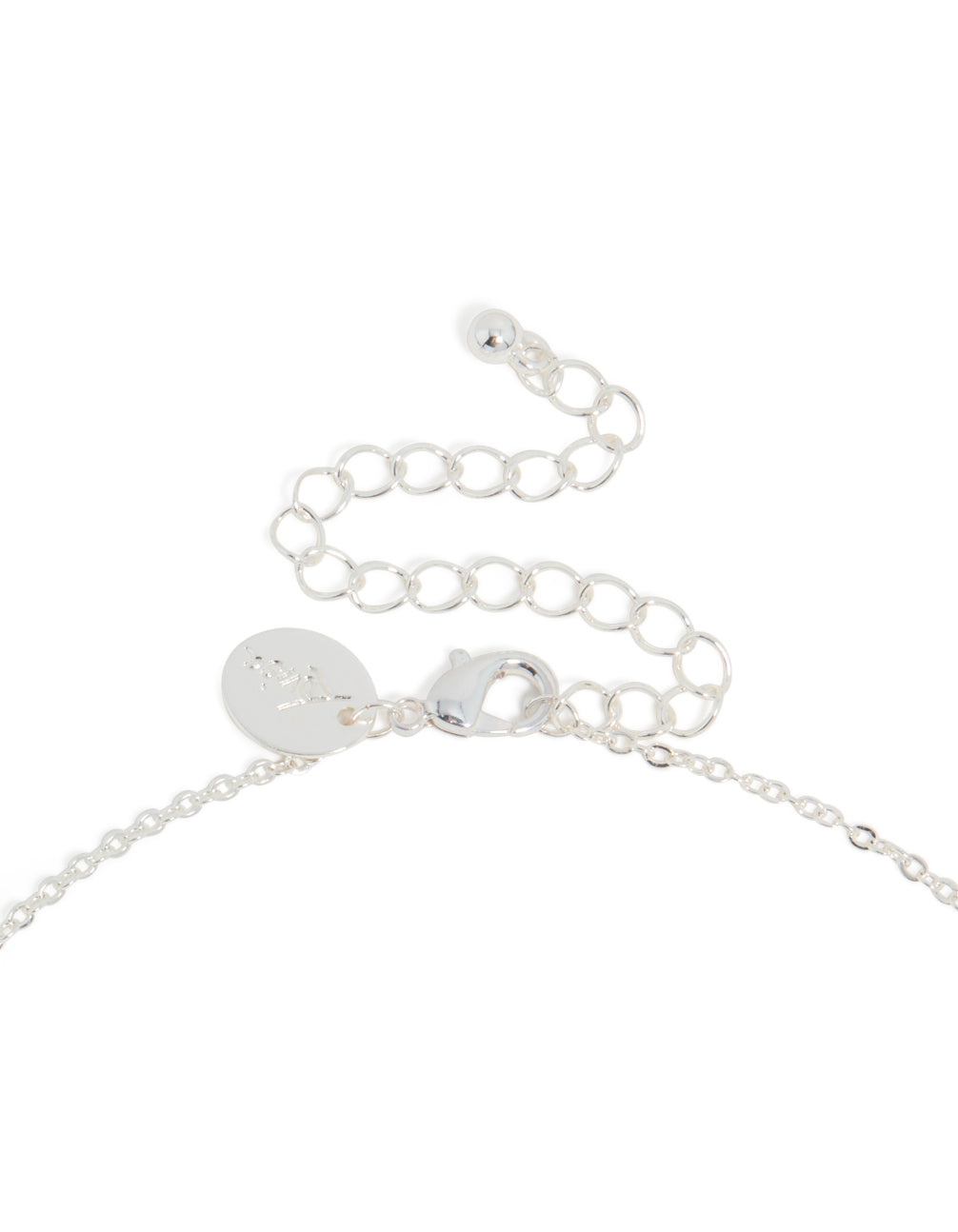 Elegant thin letter J necklace with an initials crafted from silver plated cubic zirconia and adjustable clasp detail view