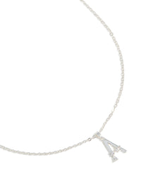 Silver Plated Thin Cubic Zirconia Letter A Necklace - link has visual effect only