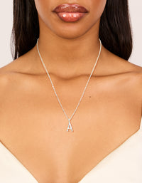 Silver Plated Thin Cubic Zirconia Letter A Necklace - link has visual effect only