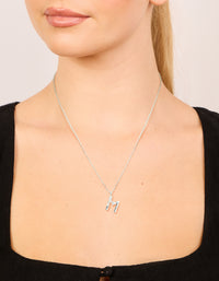 Silver Plated Thin Cubic Zirconia Letter M Necklace - link has visual effect only