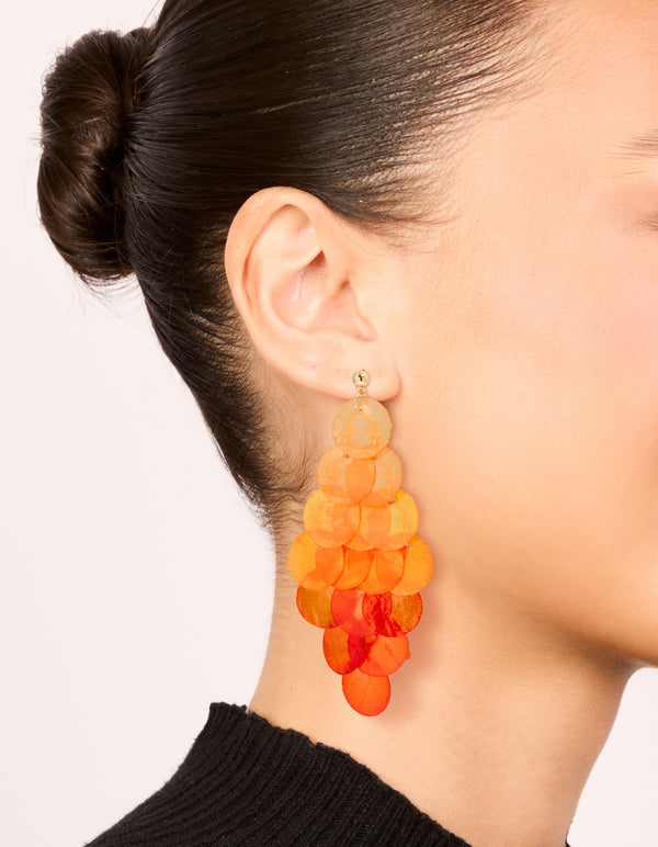 Orange Genuine Shell Layered Discs Waterfall Drop Earrings