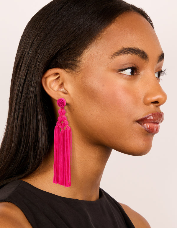 Hot Pink Fabric Tassel Drop Earrings