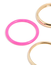 Featuring gold and mixed acrylic bangle 4-pack with hot pink band close up view - link has visual effect only