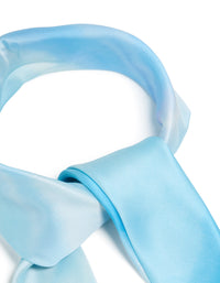 Featuring a fabric scarf with tie-dye striped pattern in sky blue, powder blue, light blue, and royal blue detail view - link has visual effect only