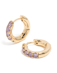 Gold Light Purple Cubic Zirconia Small Clicker Earrings - link has visual effect only