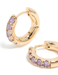 Gold Light Purple Cubic Zirconia Small Clicker Earrings - link has visual effect only