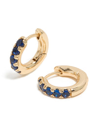 Gold Dark Blue Cubic Zirconia Small Clicker Earrings - link has visual effect only