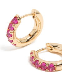 Gold Hot Pink Cubic Zirconia Small Clicker Earrings - link has visual effect only