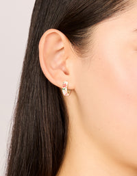 Gold Enamel Floral Thick Huggie Earrings - link has visual effect only