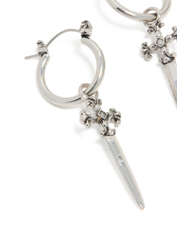 Silver Dagger Hoop Earrings