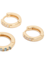 Gold Clear & Light Blue Cubic Zirconia Huggie Earrings 3-Pack - link has visual effect only