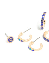 Gold Diamante Evil Eye & Cross Earrings 5-Pack - link has visual effect only