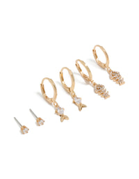 Gold Fish Cubic Zirconia Huggie & Stud Earrings 3-Pack - link has visual effect only