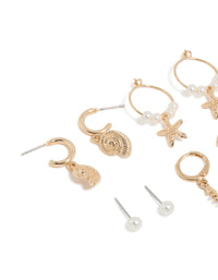 Gold Sea Life Huggie Earrings 6-Pack - link has visual effect only