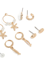Gold Sea Life Huggie Earrings 6-Pack - link has visual effect only