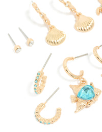 Gold Aqua Diamante Stingray & Sea Life Earrings 6-Pack - link has visual effect only