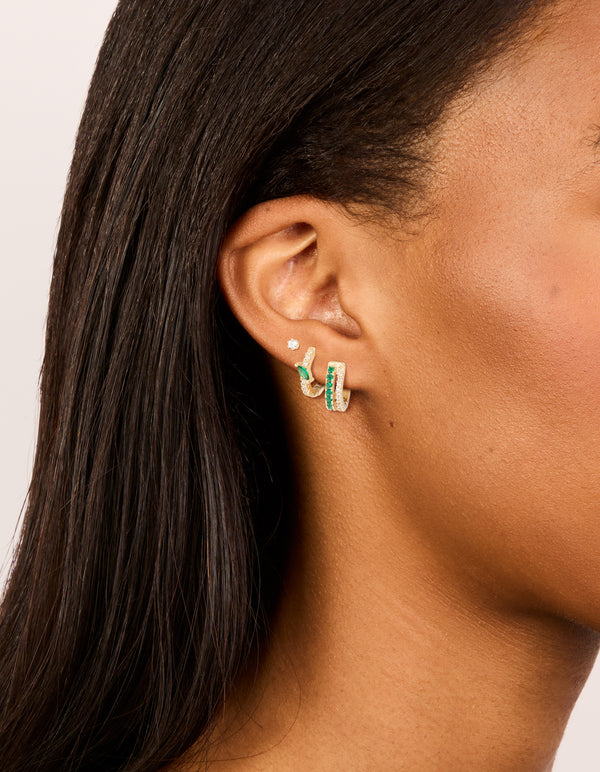 Gold Dark Green Cubic Zirconia Hoop & Stud Earrings 3-Pack
