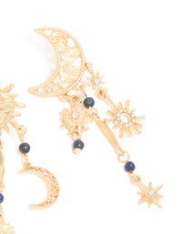 Gold Sun & Moon Semi Precious Stones Drop Earrings - link has visual effect only