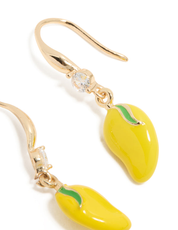 Gold Lemon Cubic Zirconia Hook  Earrings