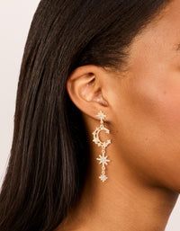 Gold Diamante Moon & Star Celestial Drop Earrings - link has visual effect only